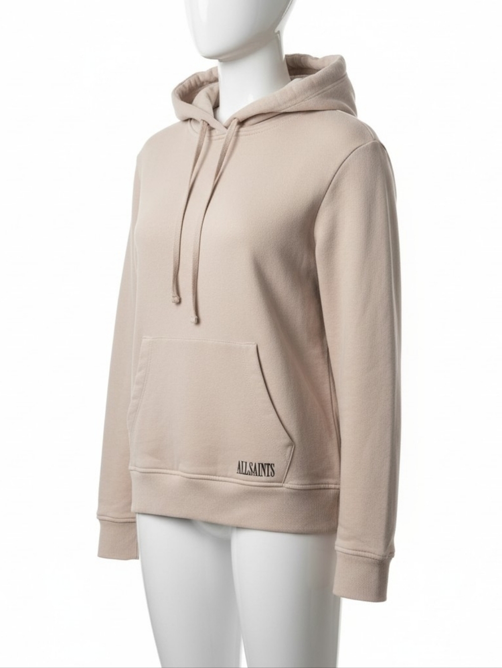 AllSaints Beige Logo Hoodie Pullover Sweatshirt Size Small Neutral Minimalist - Picture 4 of 6